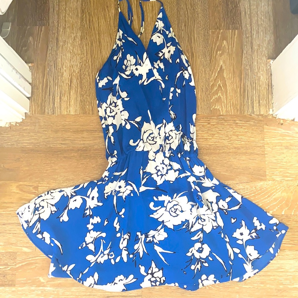 Blue and white flutter hem cocktail dress xs